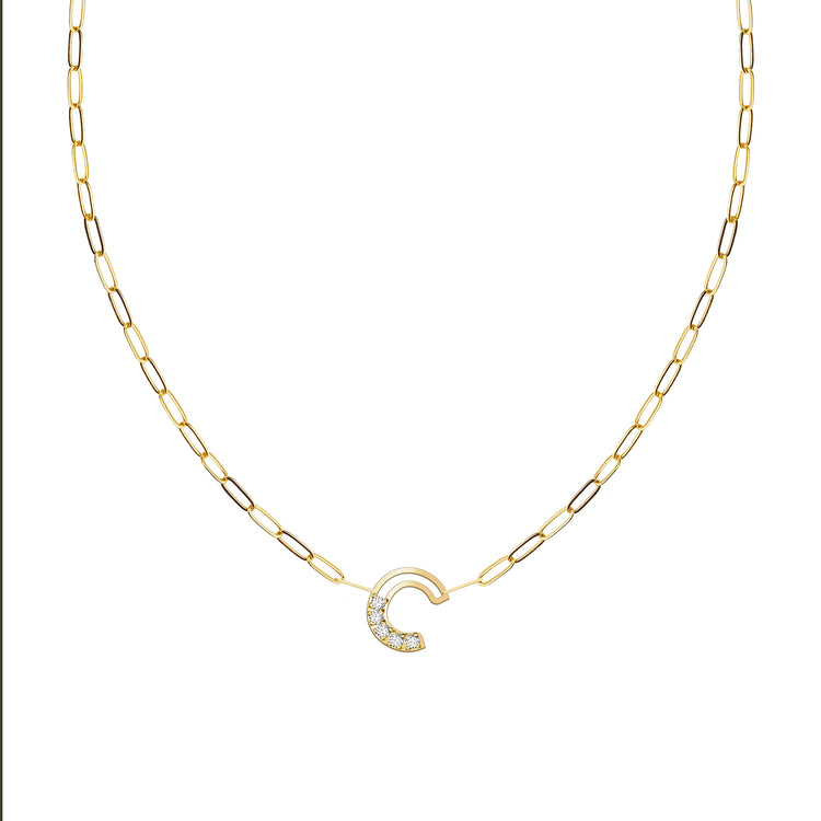 "C" Diamond Chain Letter Necklace