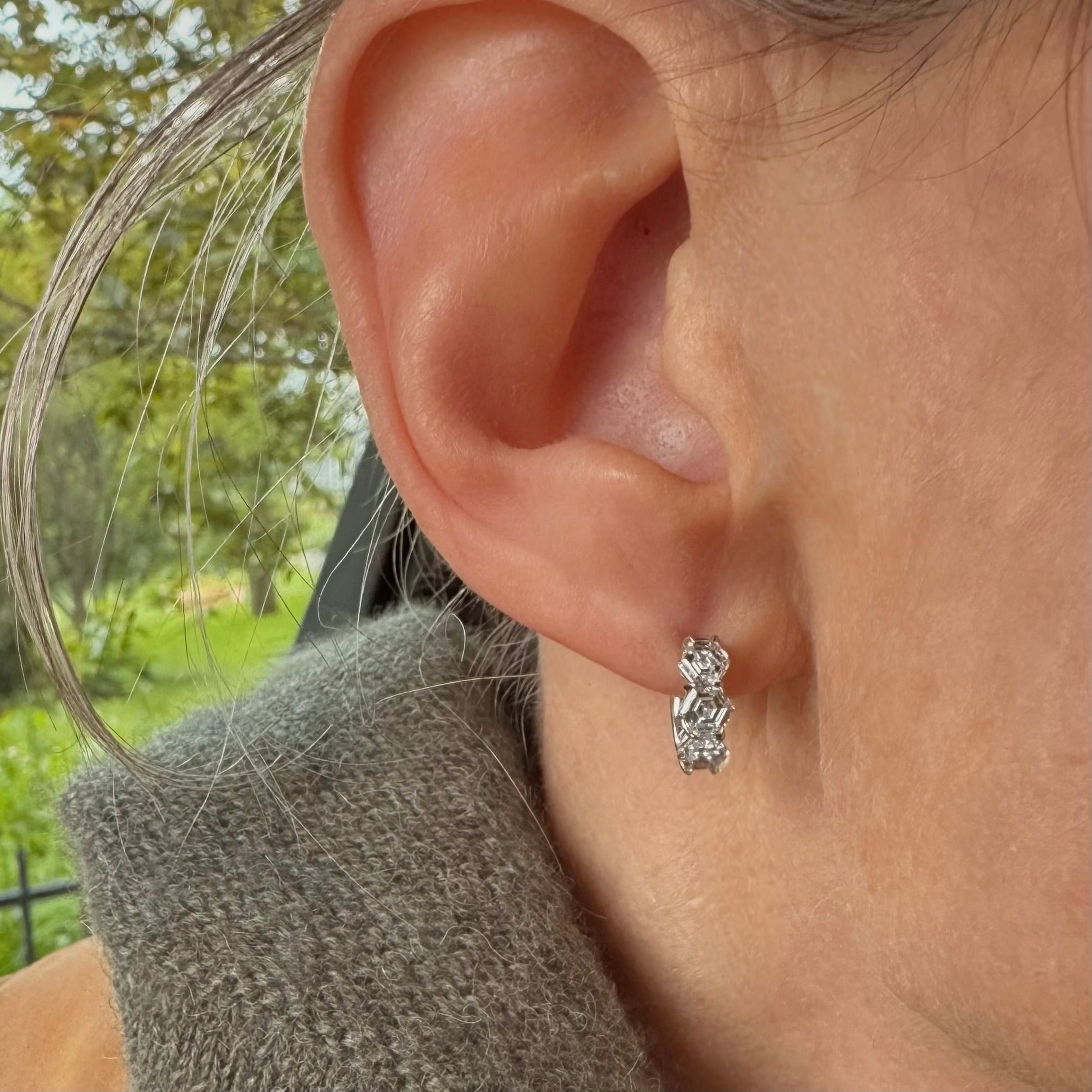 Hexagon Diamond Huggies