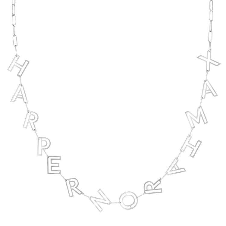 White Gold Chain Letter Necklace