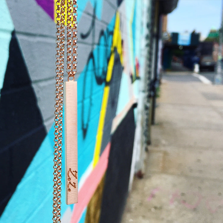 Customizable Vertical Graffiti Bar Necklace