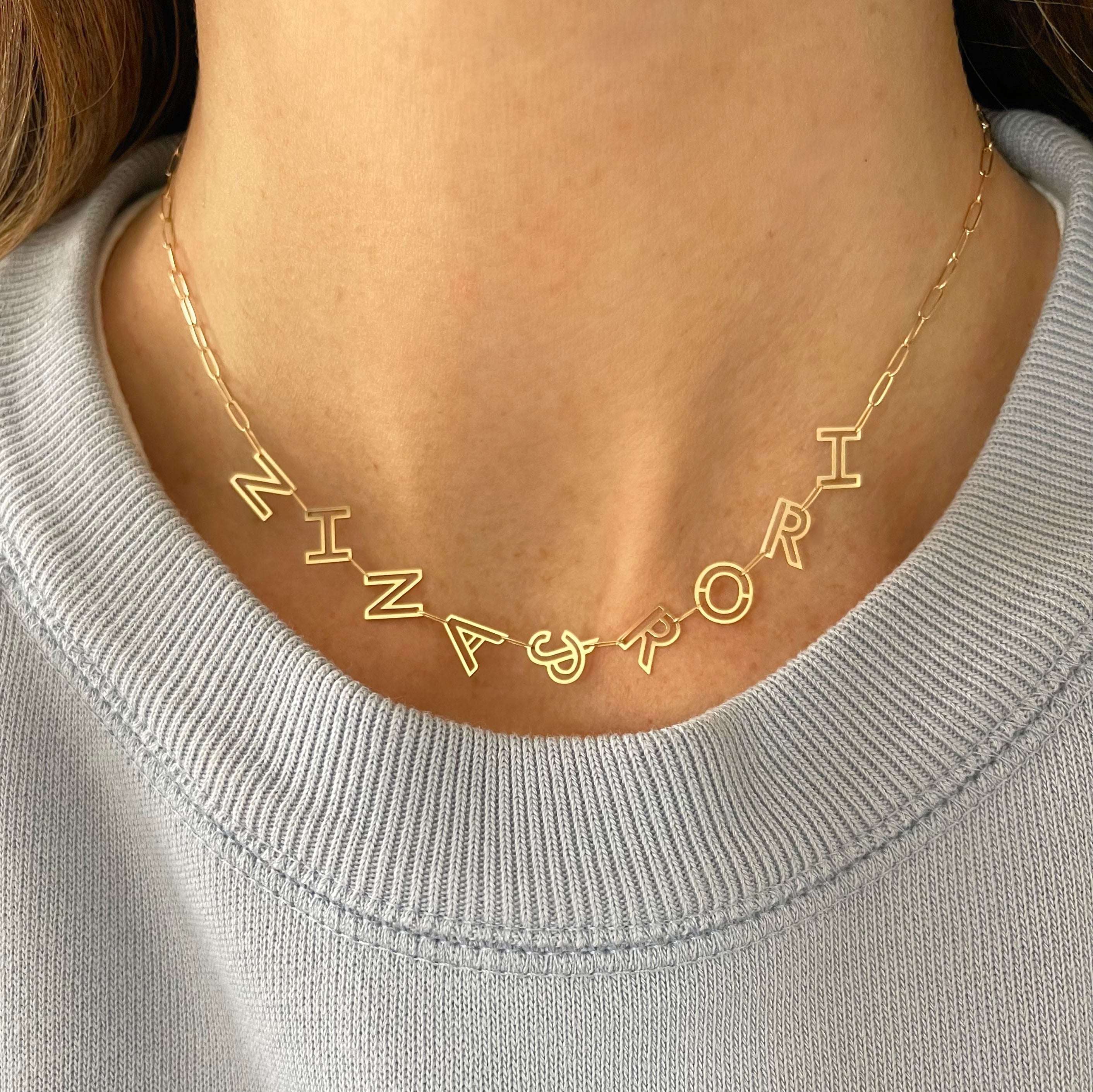 Chain Letter Necklace K Kane Jewelry 14K Yellow Gold 9